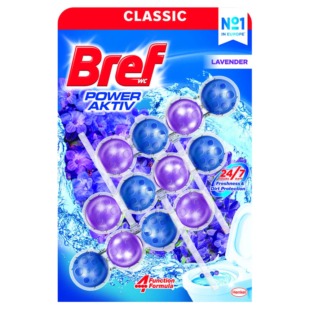 WC valiklis-gaiviklis BREF POWER AKTIV LAVENDER, 3×50 g