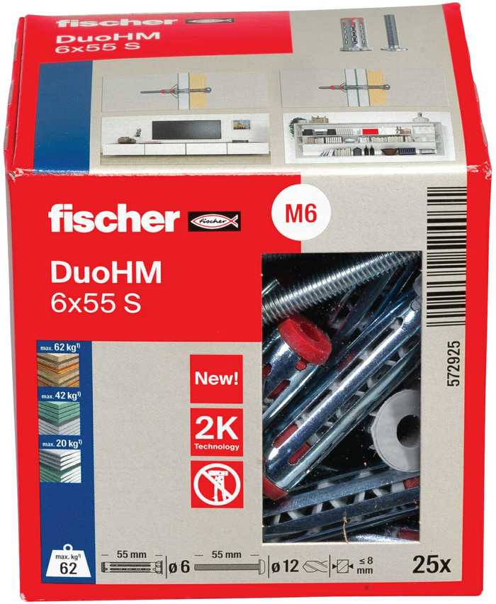 Tuščiavidurių konstrukcijų kaištis DuoHM 6x55 S PH TX, Fischer, 25 vnt.