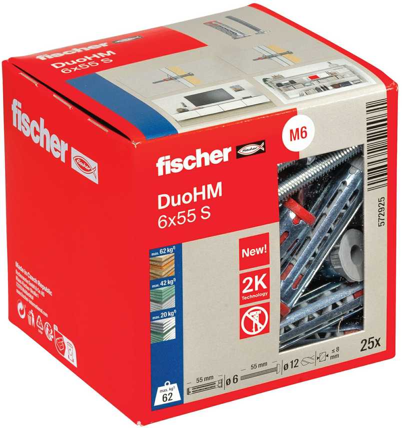Tuščiavidurių konstrukcijų kaištis DuoHM 6x55 S PH TX, Fischer, 25 vnt.