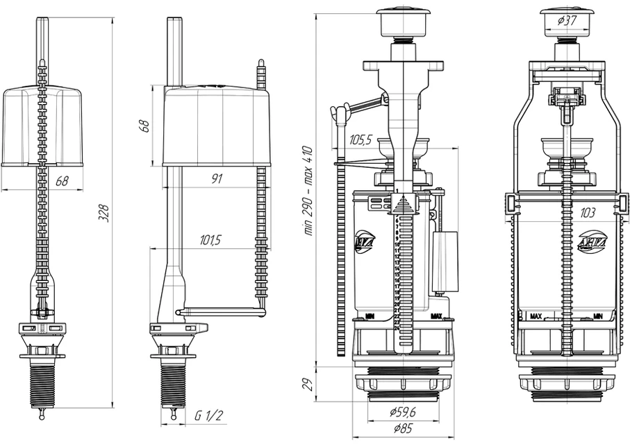 Ani_Plast Nuleidimo ir prileidimo mehanizmai Ani Plast WC3550C, 1/2''