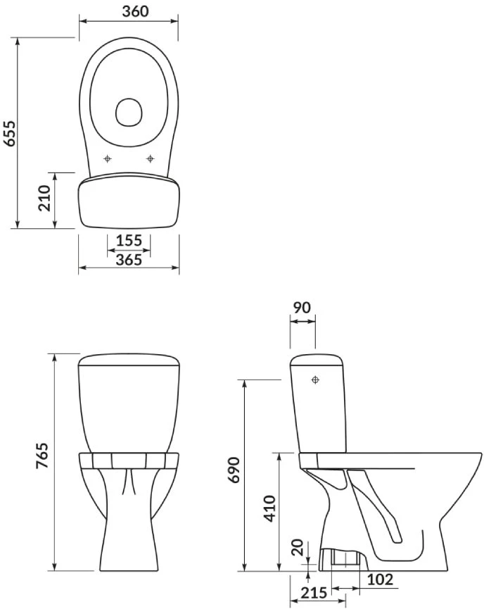 Pastatomas WC Cersanit, Kaskada su dangčiu, vertikalus pajungimas