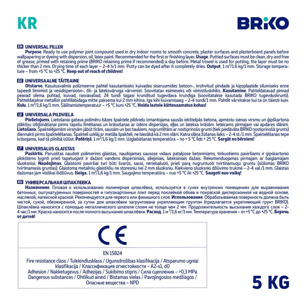 Briko FILLER BRIKO 5 KG WITH CHALK FILLER