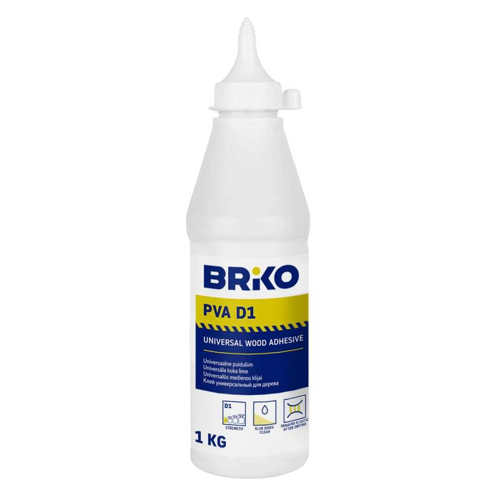 Universalūs klijai Briko PVA, 1kg, baltos spalvos.