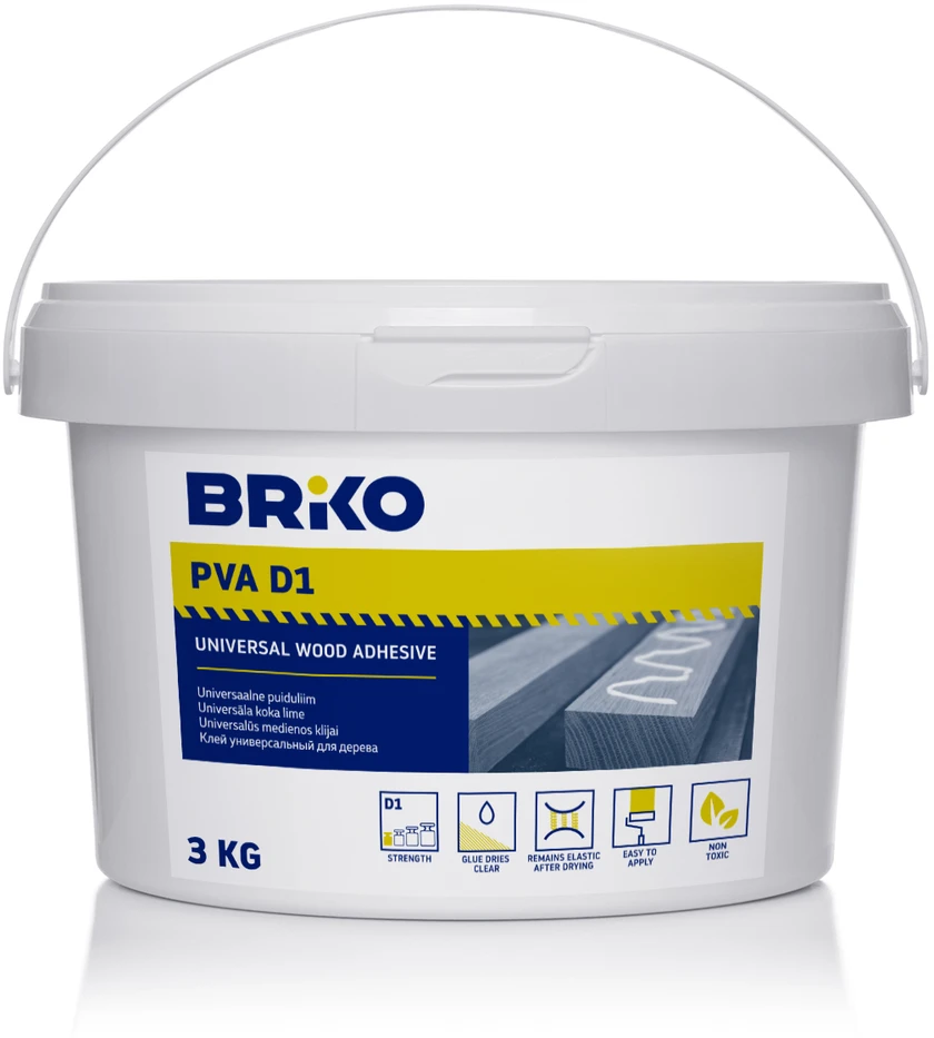 Universalūs klijai Briko PVA, 3kg, baltos spalvos.