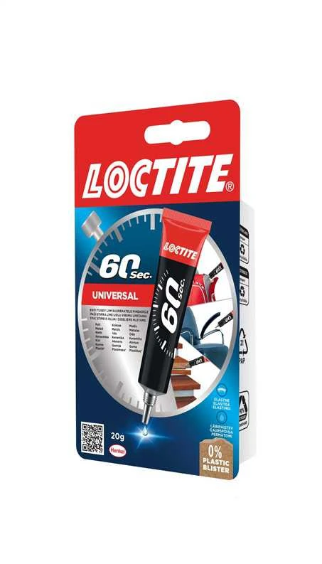 Universalūs klijai Loctite 60 sek., 0,02 kg, skaidrios spalvos.