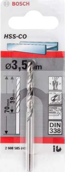 Grąžtas Bosch, metalas, hss-co, tiesus, 3.5 mm x 7 cm