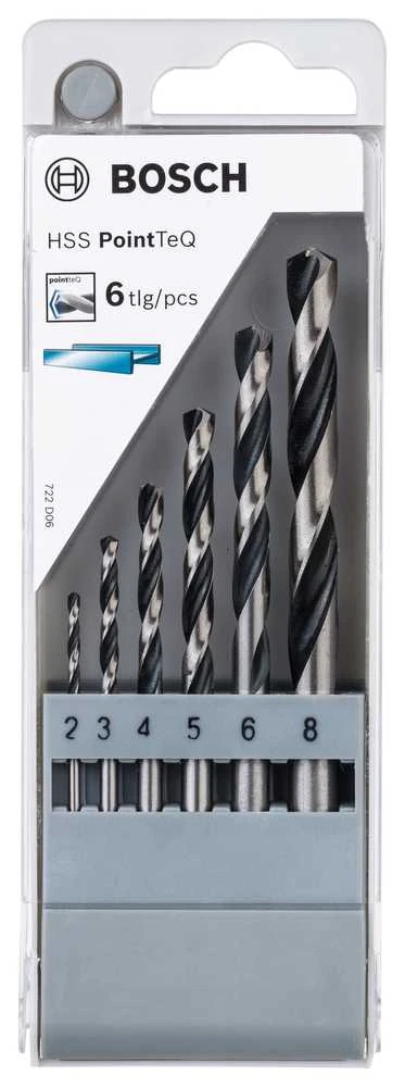Bosch HSS spiralinių grąžtų „PointTeQ“, 6 dalių rinkinys 2–8 mm (2608577346)
