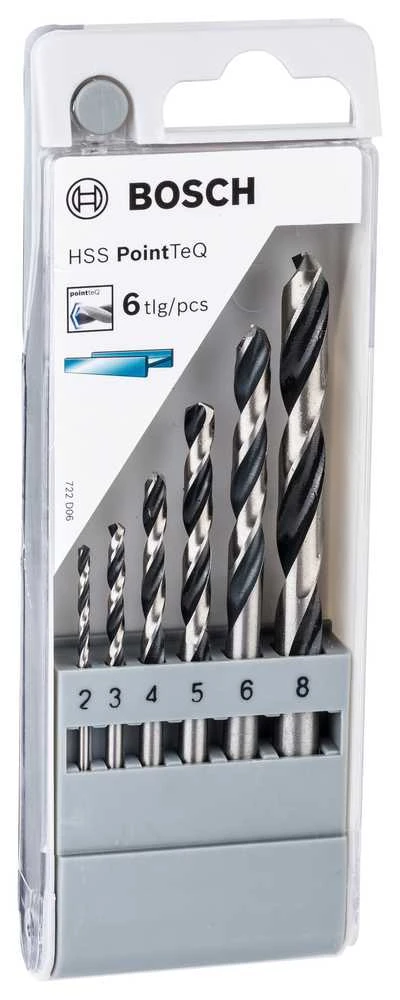 Bosch HSS spiralinių grąžtų „PointTeQ“, 6 dalių rinkinys 2–8 mm (2608577346)