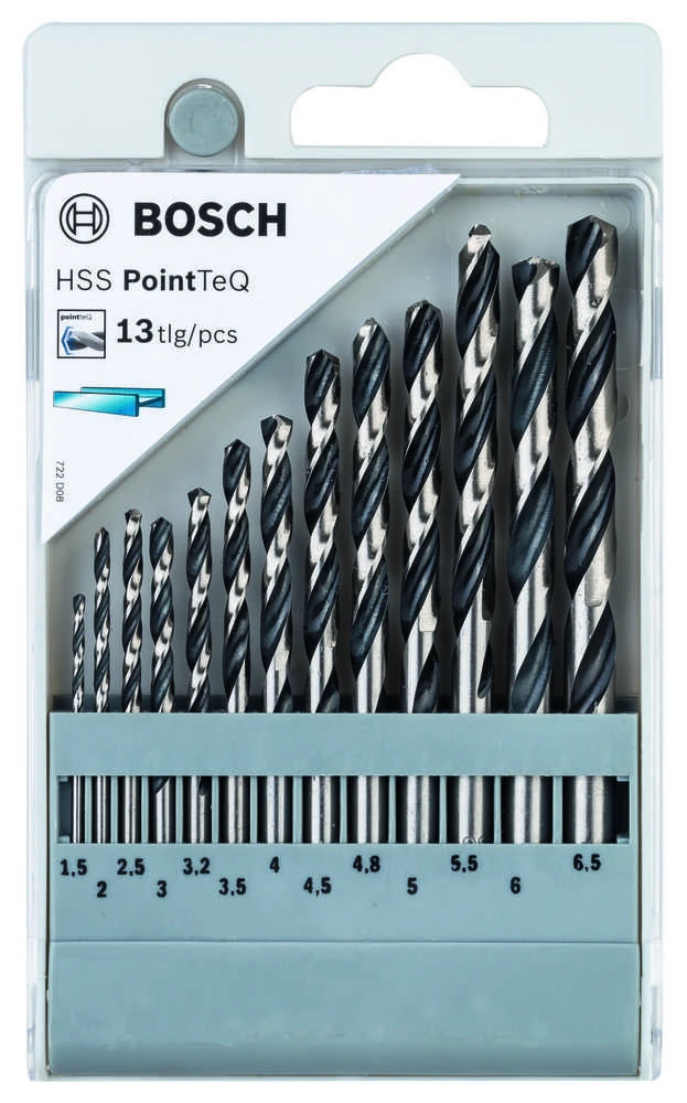 Bosch „HSS PointTeQ “ spiralinių grąžtų rinkinys, 13vnt. (2608577349)