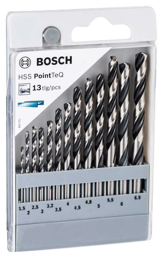 Bosch „HSS PointTeQ “ spiralinių grąžtų rinkinys, 13vnt. (2608577349)
