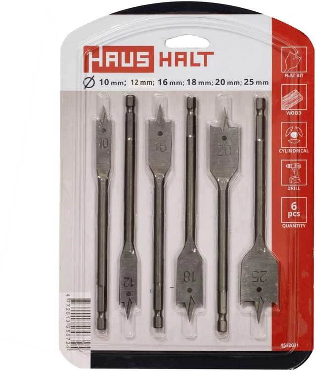 Grąžtas Plunksninių grąžtų komplektas HAUSHALT, 10-25mm 6vnt