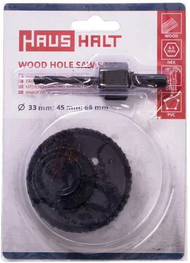 Medienos gręžimo karūnų komplektas HAUSHALT, 33–68 mm, 4vnt.