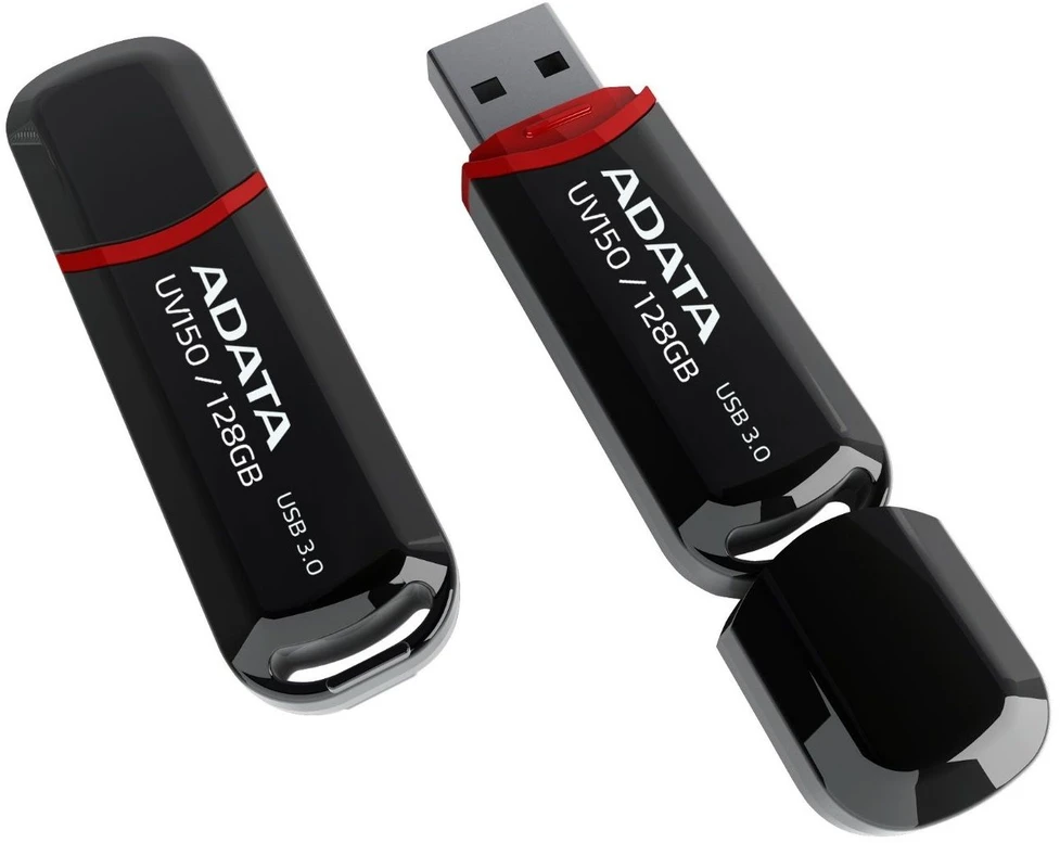USB atmintinė Adata UV150 AUV150-128G-RBK, juoda/raudona, 128 GB