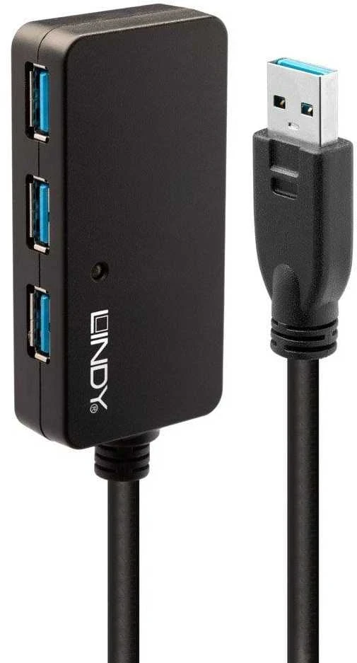 USB Hub - LINDY USB 3.0 Aktyvus Prailginimo Pro Hub Laidas, 10 m, Juodas