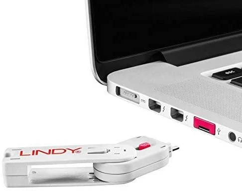 USB Priedas - LINDY USB A Prievado Blokatorius 4 vnt. + Raktas, Rožinis