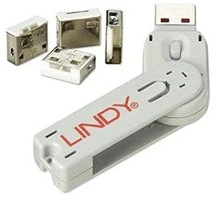 USB Priedas - LINDY USB A Prievado Blokatorius 4 vnt., Raktas, Baltas