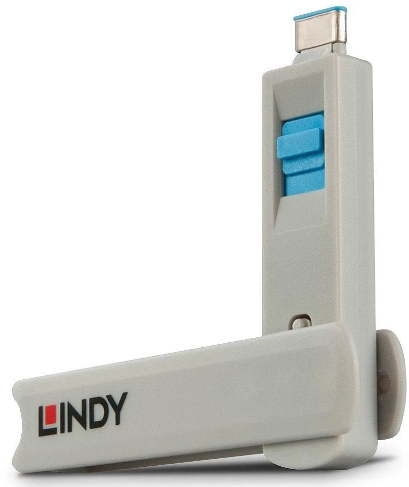 USB Priedas - LINDY USB C Prievado Blokatorių Rinkinys, 4 vnt. + raktas, ABS, Mėlynas