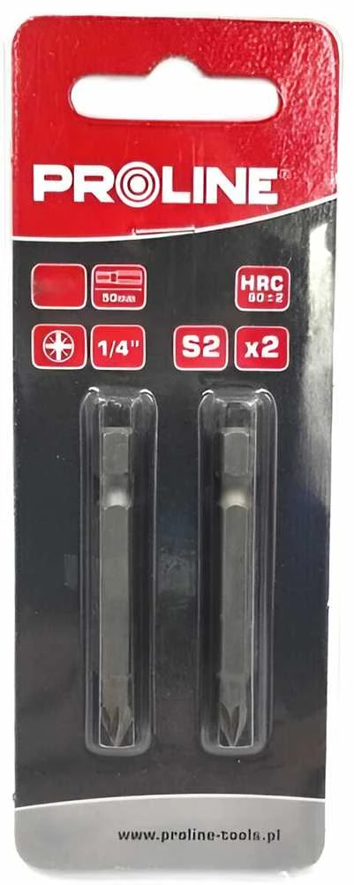 Końcówka 1/4" pz2 antgalis, ilgis 50 mm, 2 vnt. s2, blisterinėje pakuotėje, proline