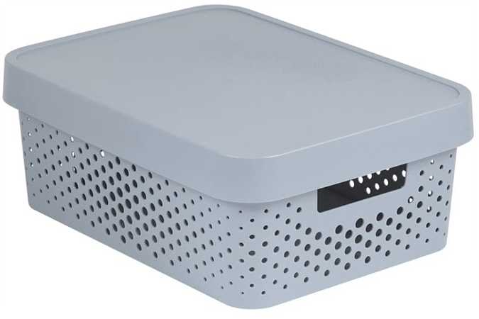 Daiktadėžė su dangčiu, daiktų saugojimo/žaislams Curver Infinity Dots, 11 l, pilka sp., 36 x 27 x 14 cm