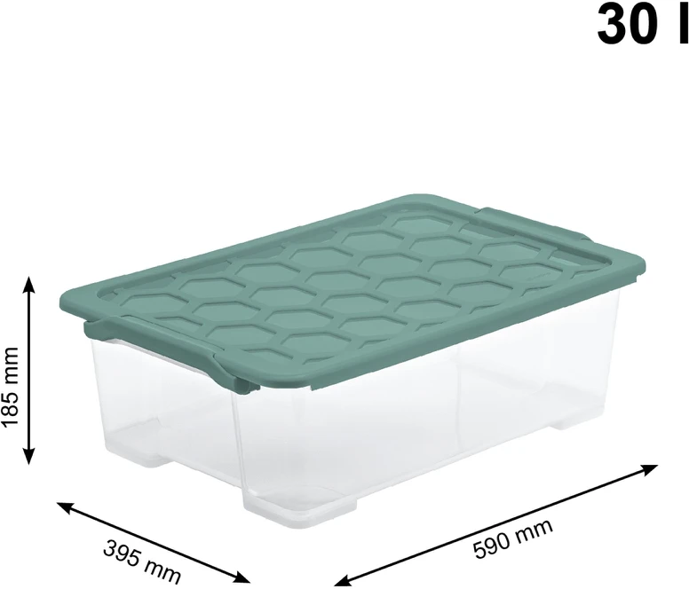 Daiktadėžė Rotho, 30 l, skaidri/žalia, 583 x 392 x 183 mm