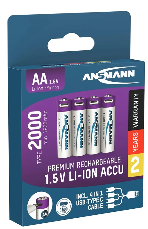 Uzlādējamās baterijas Ansmann, AA, 1800 mAh, 4 gab.