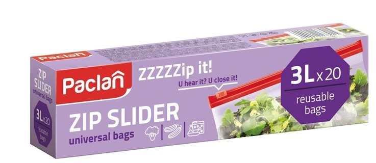 Užspaudžiami šaldymo maišeliai Paclan Universal, 3 l, skaidri sp., 20 vnt.