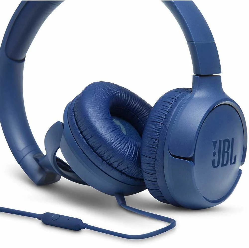 Lengvos ir patogios Ausinės JBL Tune 500 Pure Bass sound su mikrofonu mėlynos