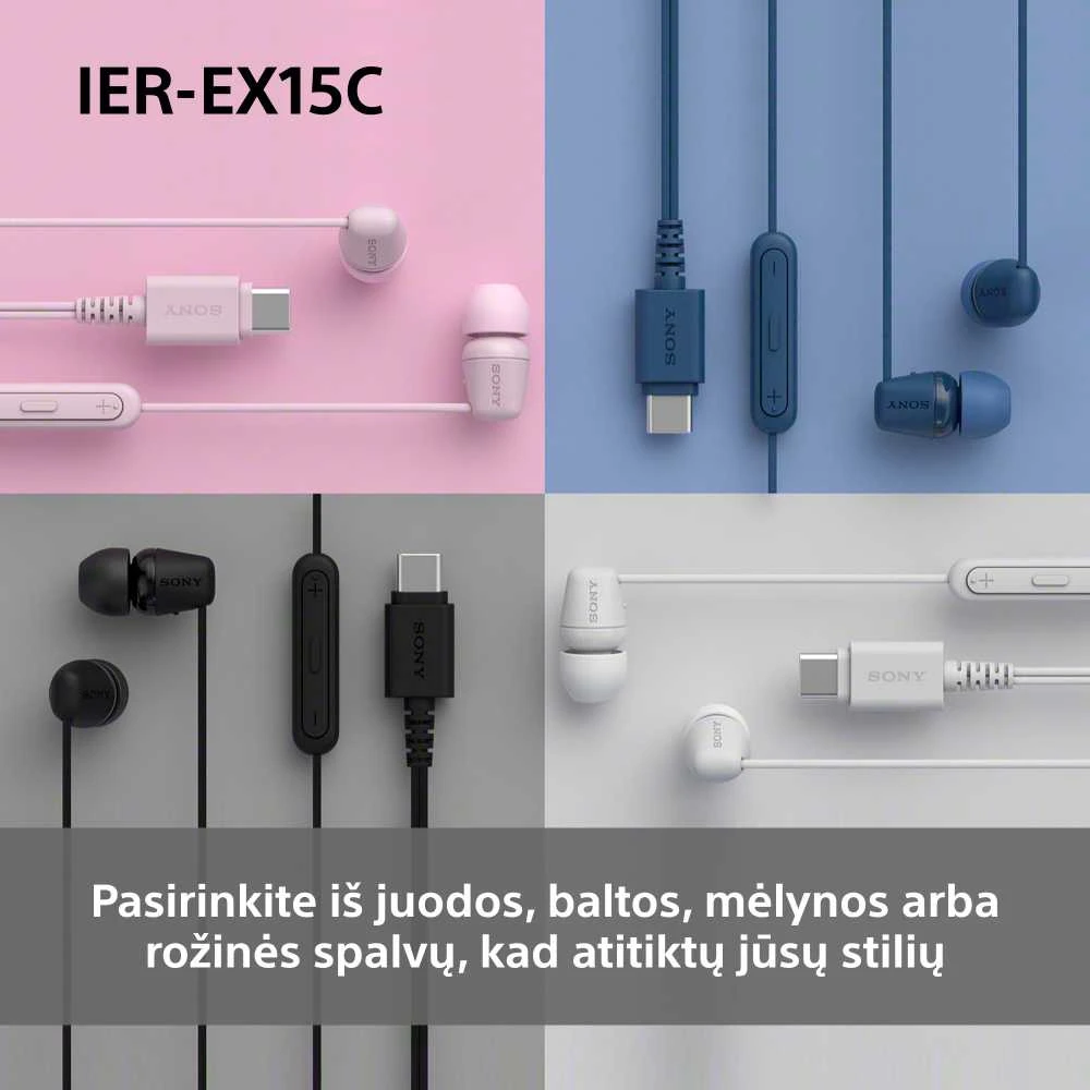 Sony Earbuds | IER‑EX15C | su laidu | į ausis įkišamos | Mikrofonas | Juodas