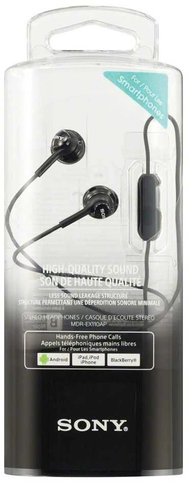 Į ausis įdedamos ausinės Sony MDR-EX110AP su mikrofonu, Juodos