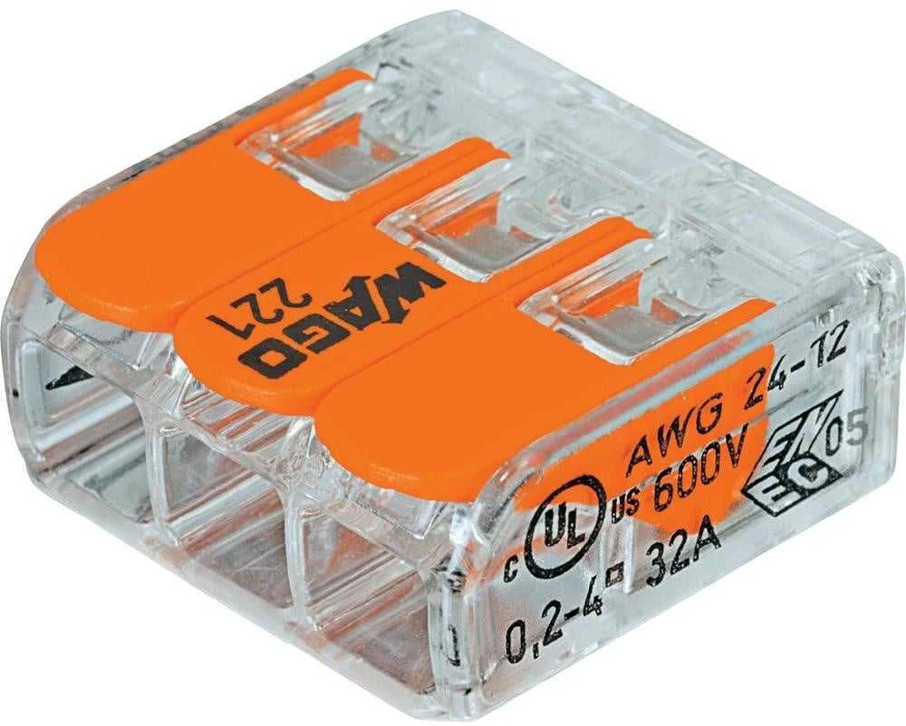 Laidų jungė Wago 221-413/5 3X0,02–4 mm², 450 V, 5 vnt.