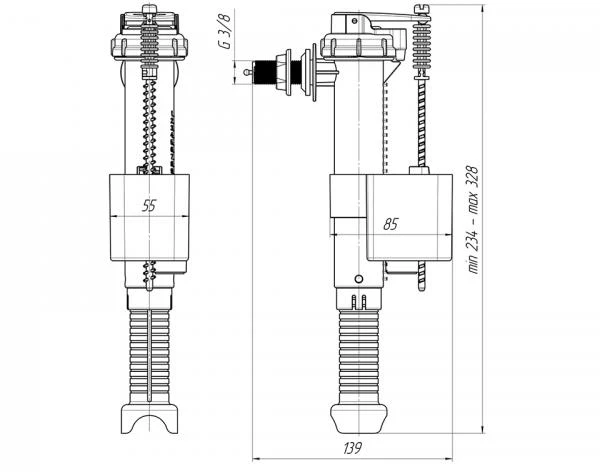 Ani_Plast WC vožtuvas Aniplast WC5030, šoninis vandens padavimas, 3/8″