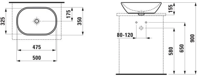 Praustuvas- dubuo ovalus Laufen H8120830001091, 500x135 mm, baltas
