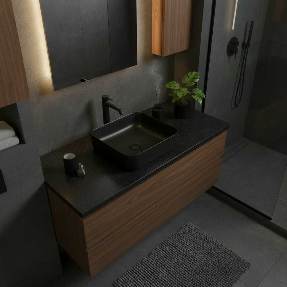 Masterjero Umywalka JetWorld WASHBASIN CATANIA 385X385X140 Matinis Juodas