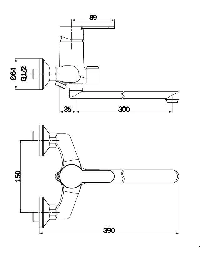 Thema Lux Dušo maišytuvas Sourcing BATH FAUCET DF11003 LONG SPOUT BRASS