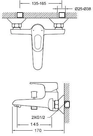 Thema Lux Dušo maišytuvas Sourcing BATH FAUCET SHORT SPOUT L-1104A WO ACC