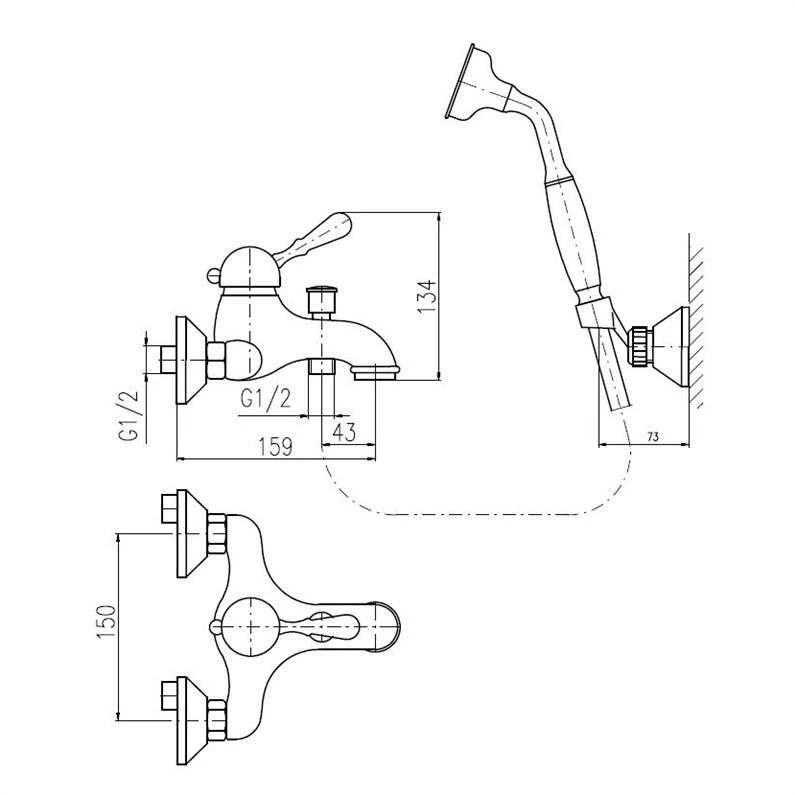 Maišytuvas praustuvui Domoletti BATH LEVER MIXER + ACCESSOR L554.5/2SM