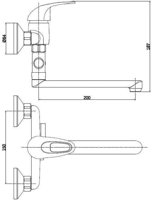 Thema Lux Dušo maišytuvas Sourcing BATH FAUCET DF3105-1 LONG SPOUT BRASS