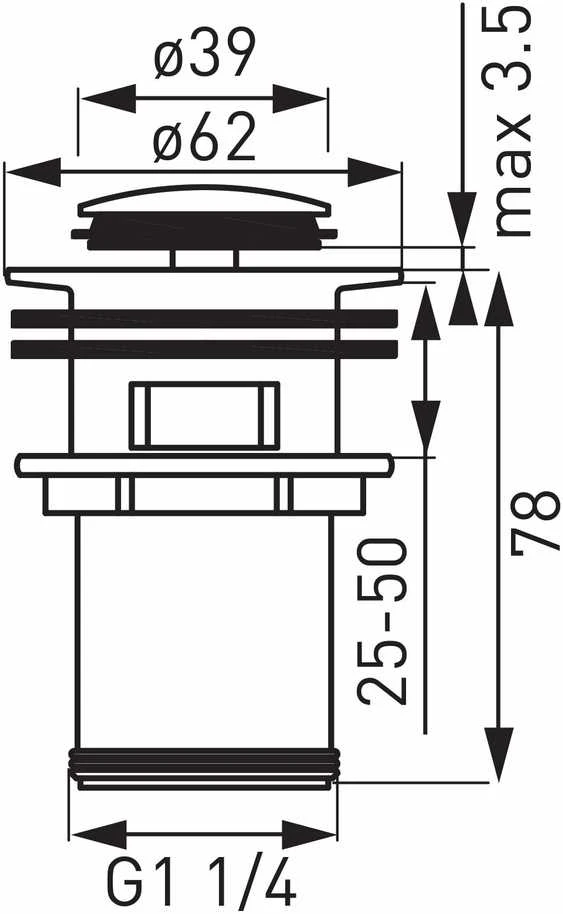 Dugno vožtuvas Ferro S283G click/clack, 3.9 cm