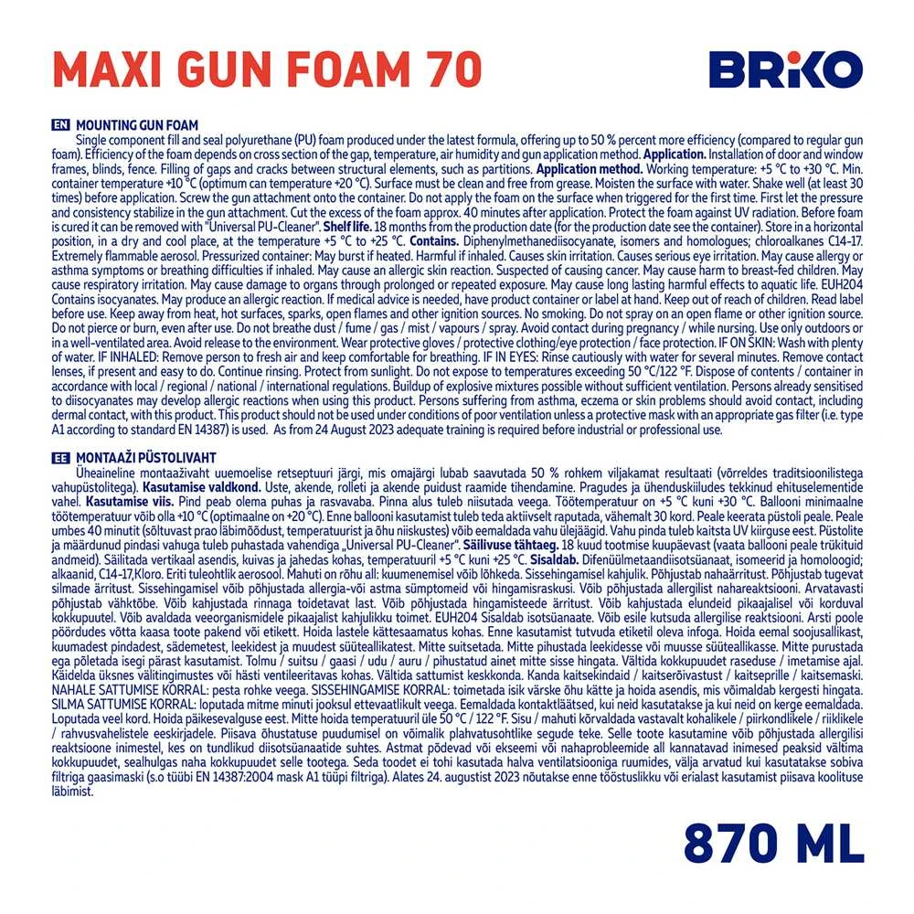 Briko MOUNTING FOAM BRIKO MAXI PIST 870ML14-84