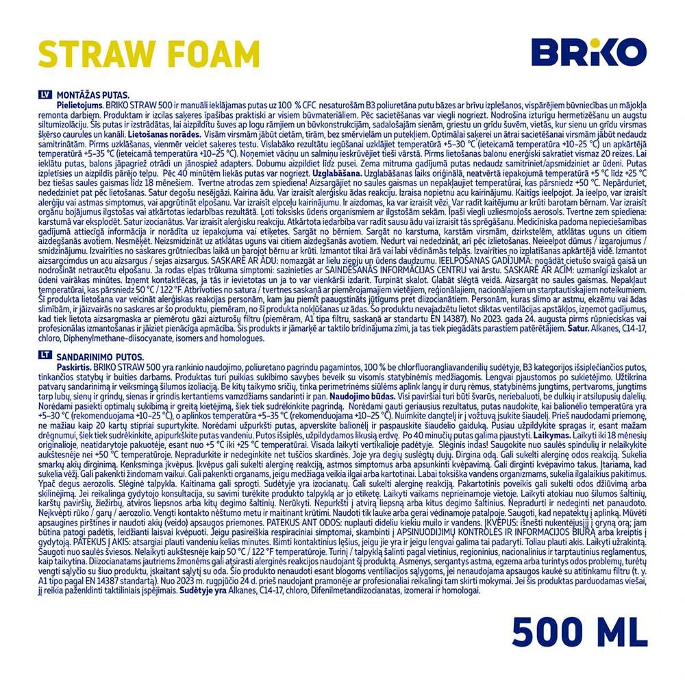 Vasarinės sandarinimo putos Briko Šiaudelis 500, 500 ml