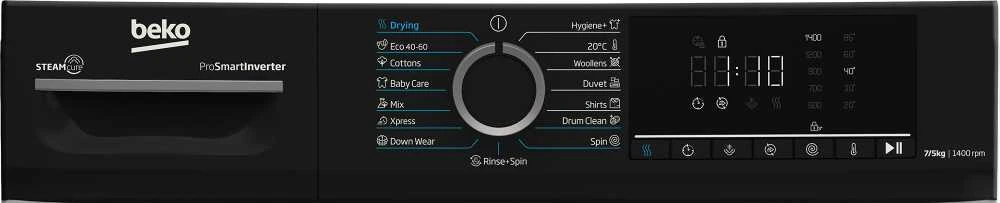 BEKO | Skalbimo mašina with dryer | BMM5DFO5741WPB | Energy efficiency class A/D | Front loading | Skalbimo talpa 7kg | 1400 RPM | Gylis 52 cm | Plotis 60 cm | Ekranas | LED | Drying system | Drying capacity 5kg | Steam function | Baltas