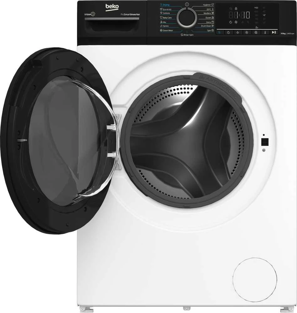 BEKO | Skalbimo mašina with dryer | BMM5DFO5741WPB | Energy efficiency class A/D | Front loading | Skalbimo talpa 7kg | 1400 RPM | Gylis 52 cm | Plotis 60 cm | Ekranas | LED | Drying system | Drying capacity 5kg | Steam function | Baltas