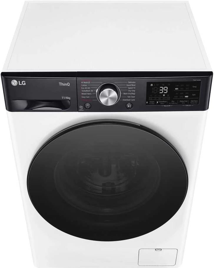 LG | Skalbimo mašina with Dryer | F4DR711S2H | Energy efficiency class A | Front loading | Skalbimo talpa 11 kg | 1400 RPM | Gylis 56.5 cm | Plotis 60 cm | Ekranas | LED | Drying system | Drying capacity 6kg | Steam function | Direct drive | Wi-Fi | Baltas