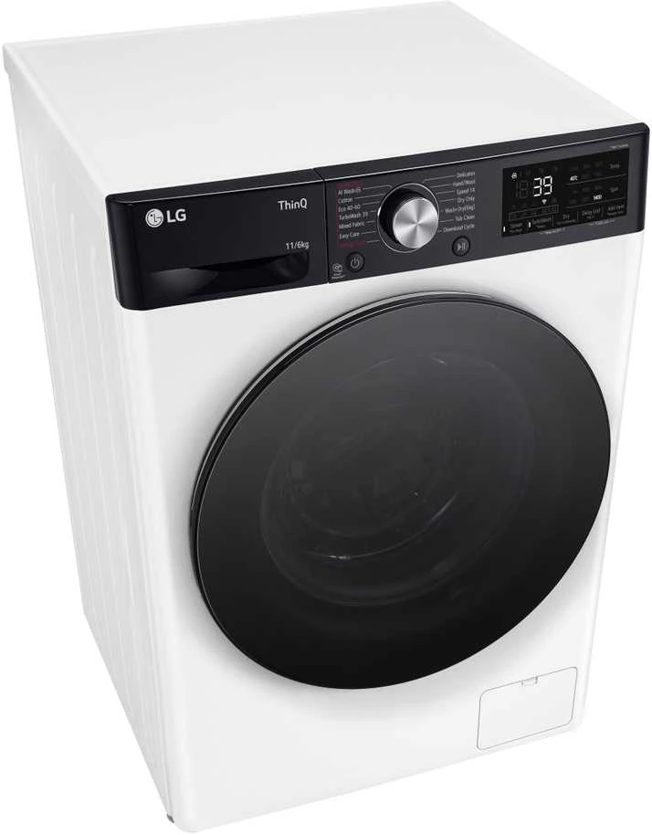 LG | Skalbimo mašina with Dryer | F4DR711S2H | Energy efficiency class A | Front loading | Skalbimo talpa 11 kg | 1400 RPM | Gylis 56.5 cm | Plotis 60 cm | Ekranas | LED | Drying system | Drying capacity 6kg | Steam function | Direct drive | Wi-Fi | Baltas