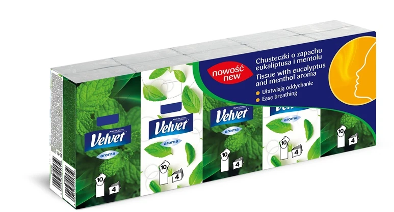 Vienkartinės nosinaitės Velvet. 4 sl. 10 vnt.