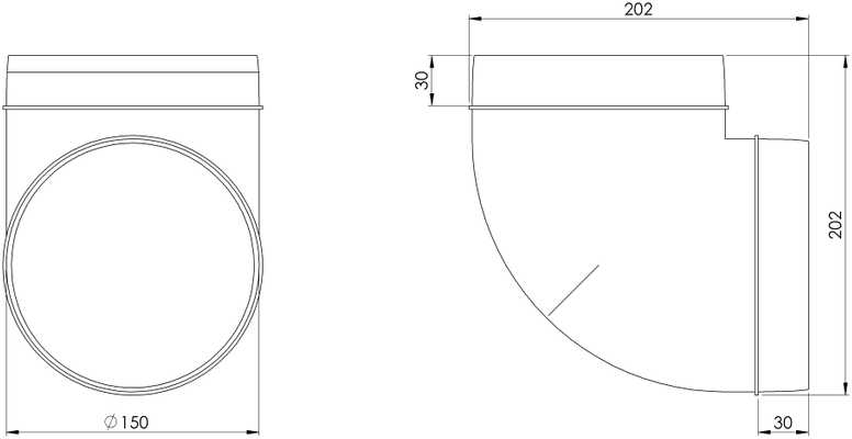 Ventiliacijos alkūnė EUROPLAST AL150-90, D150 90°