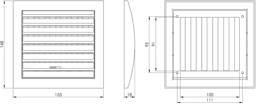Plastikinės grotelės EUROPLAST N10RA, 148 x 153 mm