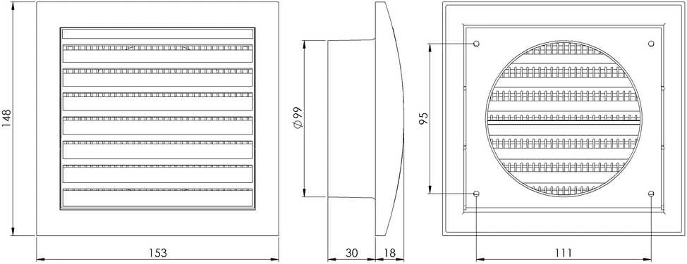 Ventiliacijos grotelės Europlast ND10, plastmasinės, 99 mm