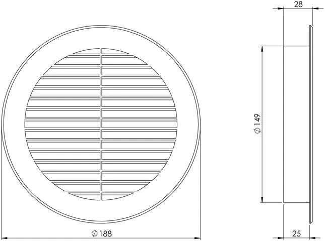 Plast. ventiliacijos grotelės EUROPLAST VR150B, D150, rudos