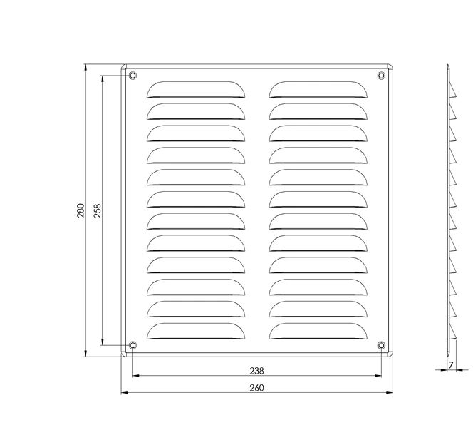 Ventiliacijos grotelės EUROPLAST MR2628ZN, 260 x 280 mm